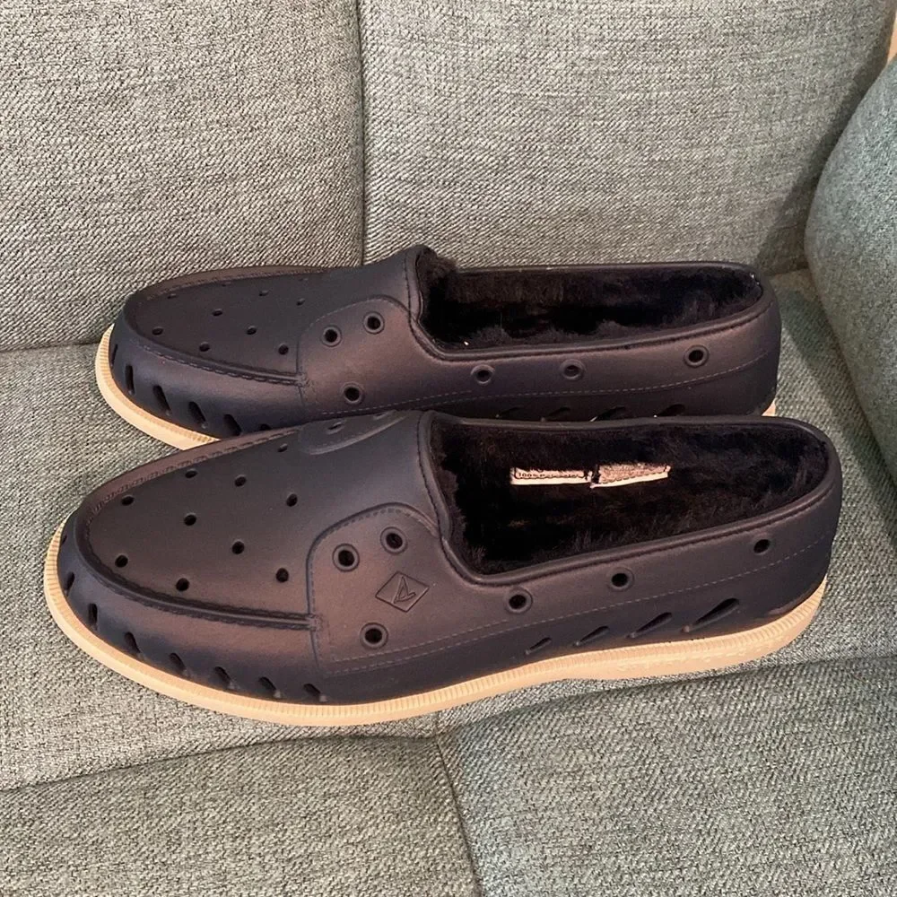 Sperry Authentic Original Float Cozy Boat Shoe Faux Fur Lined Navy Sz Men's 12